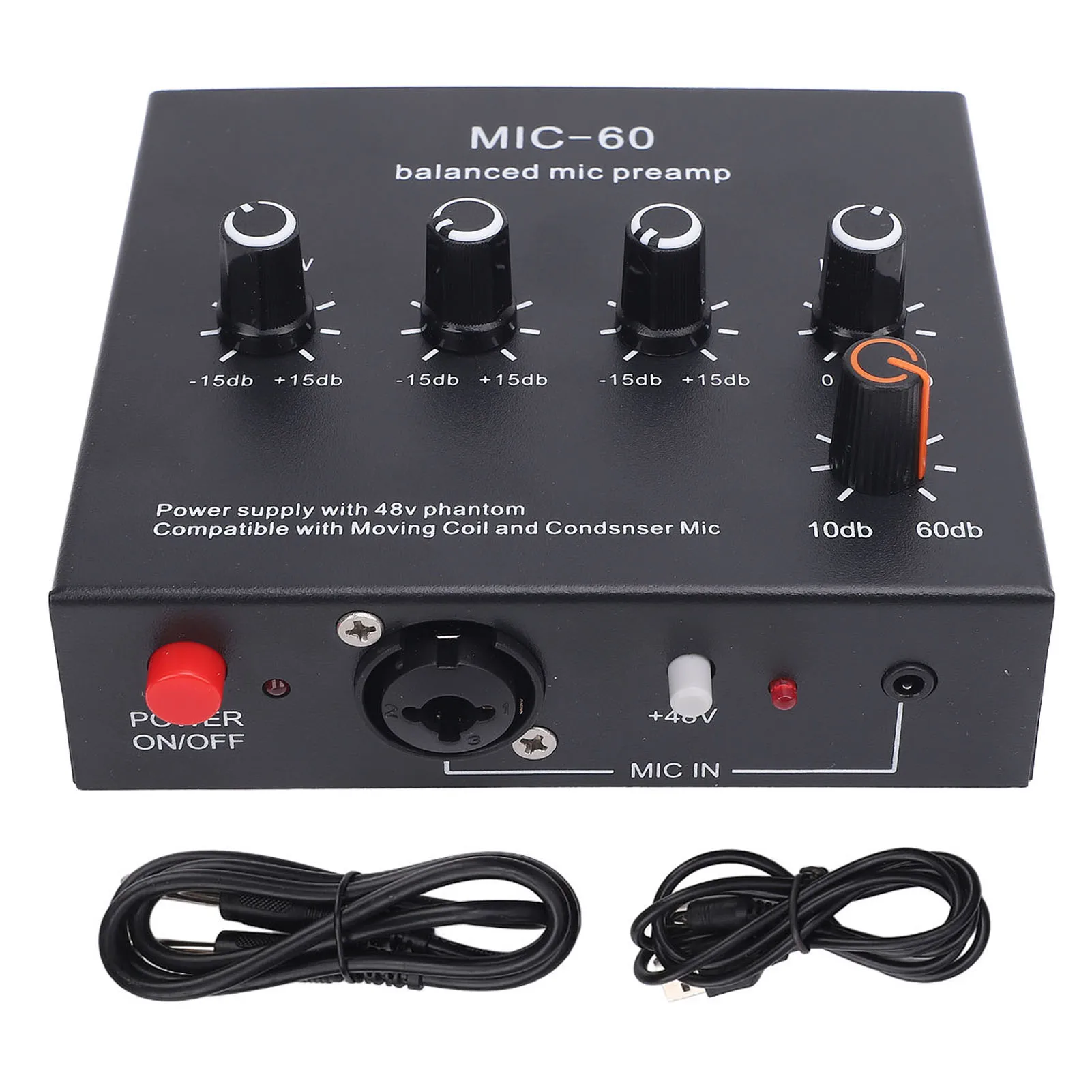 Balanced Microphone Preamp Portable Aluminum Alloy Microphones Booster 60db Gain 3 Channel Input for Dynamic and Condenser Mic