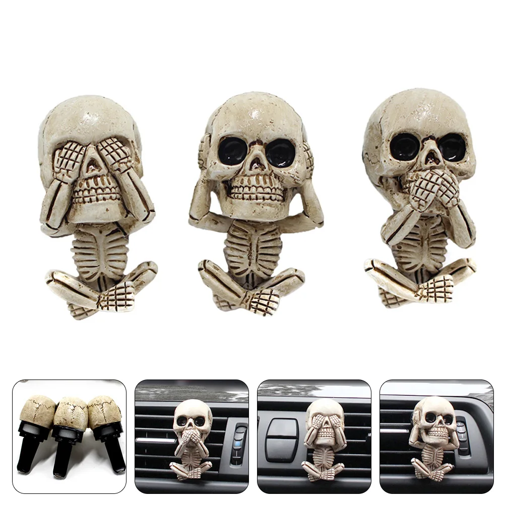 

3pcs Skull-Shaped Car Air Vent Clips Resin Air Freshener Decor For Halloween Essential Oil Diffuser Car Interior Accessories