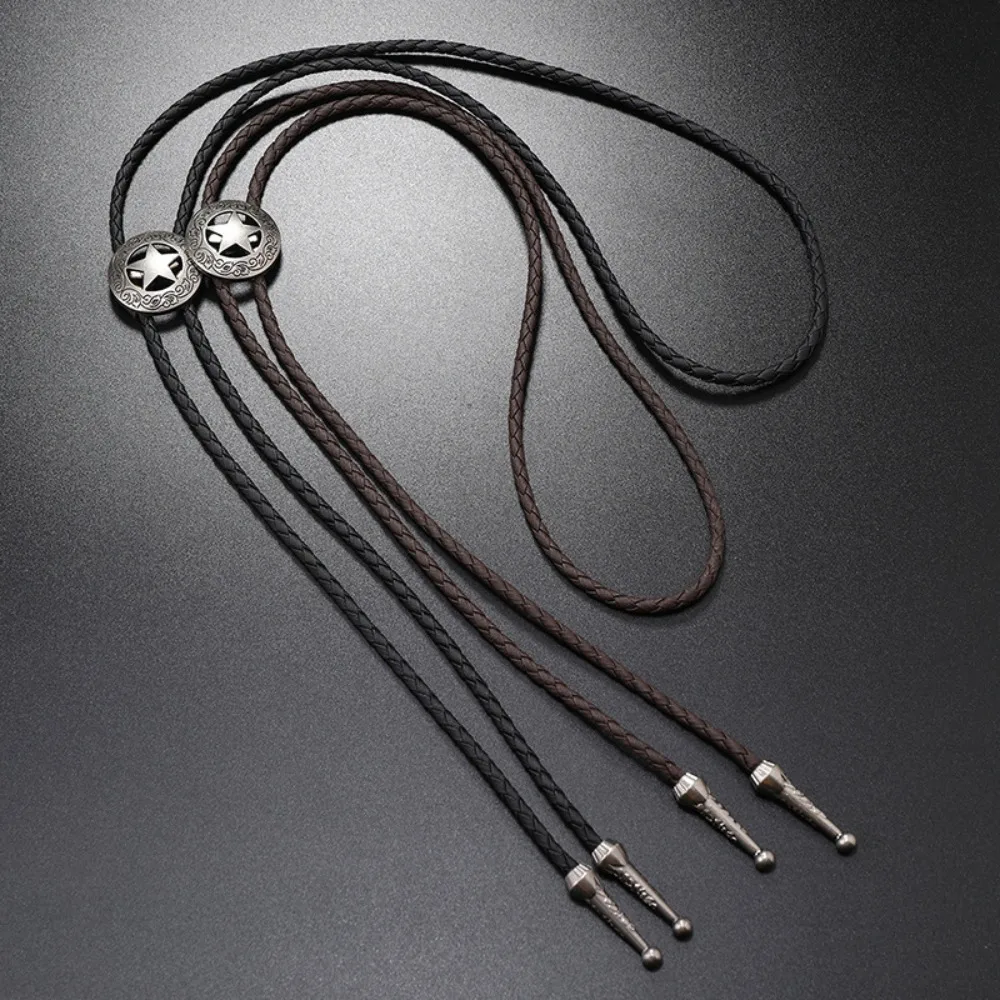 بوهو الخماسية نجمة بولو التعادل بولي PU المنسوجة البلد الغربي نمط الفيروز ريشة قلادة سلسلة الترقوة سترة سلسلة