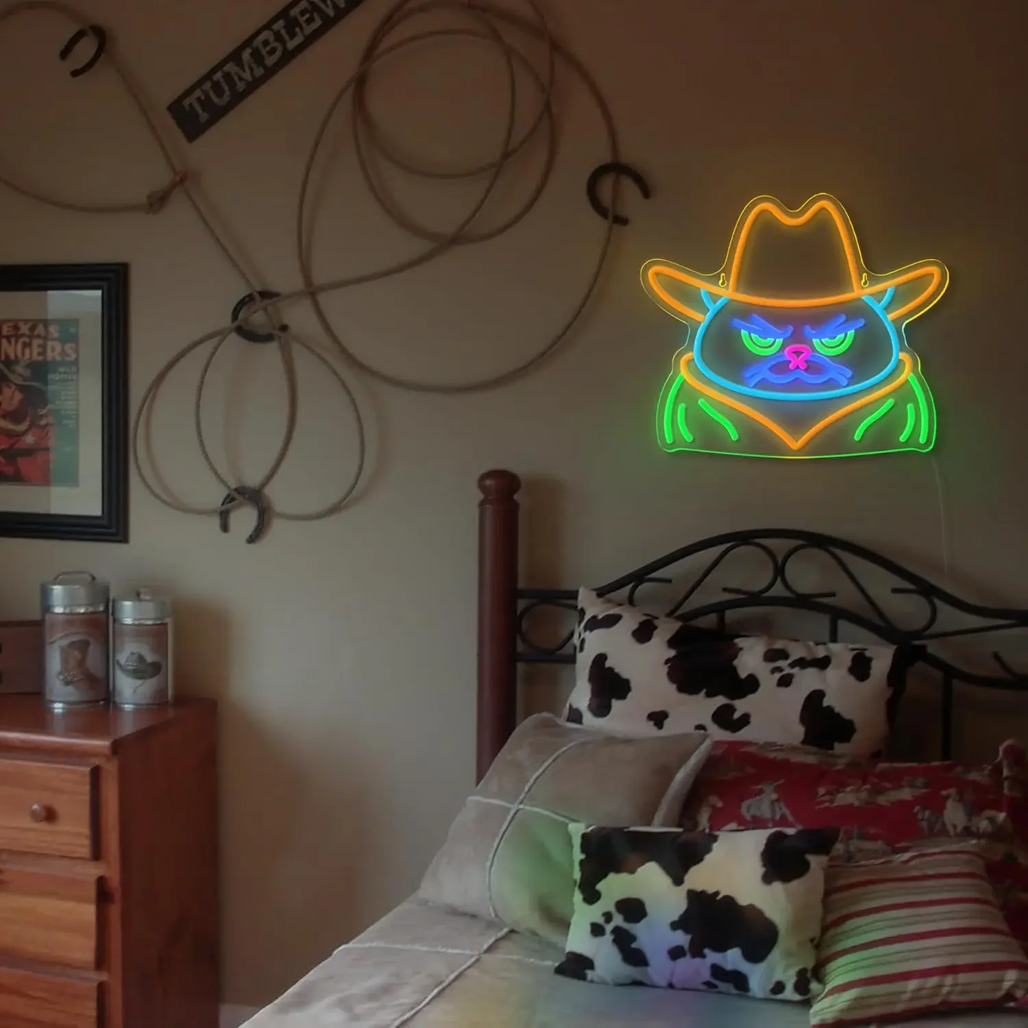 كول كاوبوي القط ضوء النيون تسجيل USB عكس الضوء LED النيون تسجيل لغرفة النوم غرف معيشة نادي بار رجل الكهف هدايا الحفلات جدار ديكور الهدايا