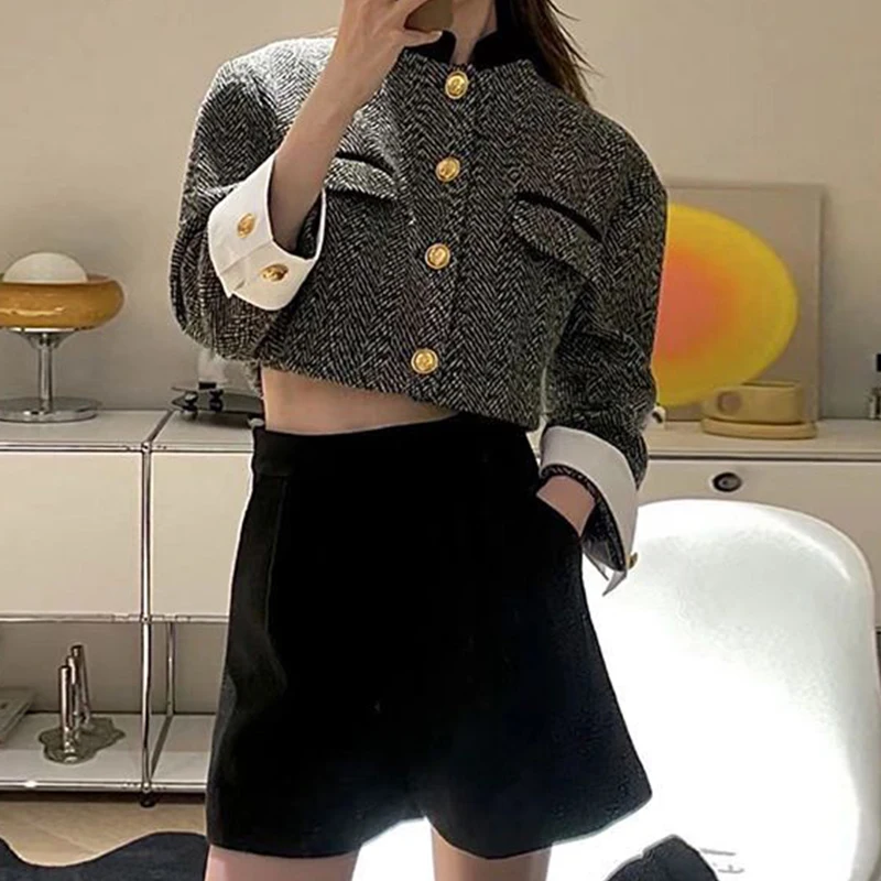 

EAEOVNI Single Breasted Short Suit Jacket for Women, French Vintage Jackets, Korean Temperament, Equestrian Clothing, Chic Tops