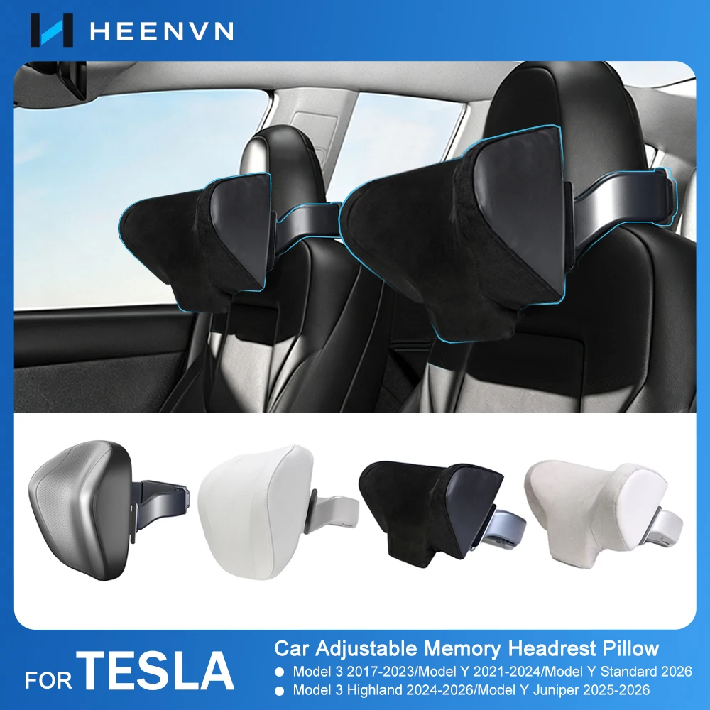 Heenvn For Tesla Model Y Juniper Model 3 Highland 2026 2025 Car Seat Adjustable Headrest Pillow Phone Bracket Holder Neck Rest