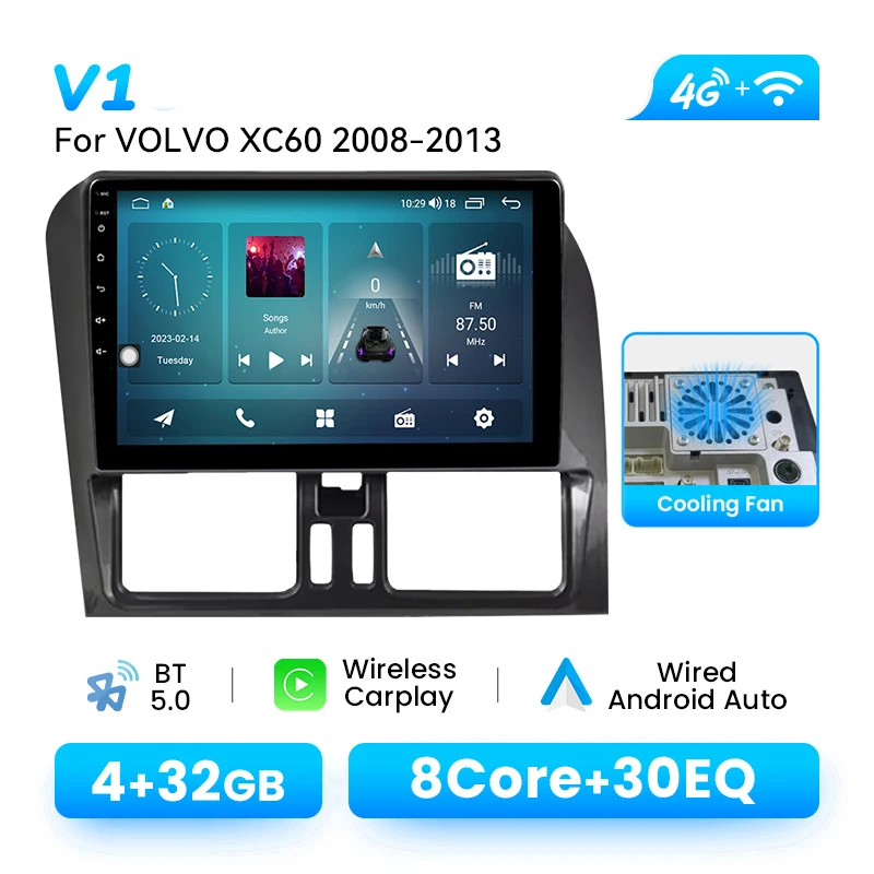 Draadloze CarPlay Android 15 autoradio voor Volvo XC60 2008-2018 1280*720 IPS GPS DSP AI spraakbesturing multimediaspeler