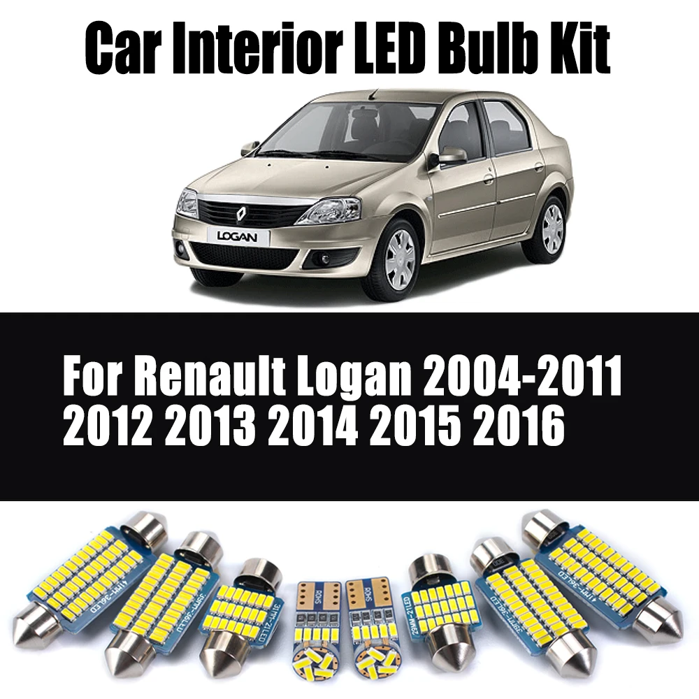 

Vehicle LED Interior Reading Bulbs Map Dome Trunk Light Kit Canbus Car Accessories For Renault Logan 2004- 2013 2014 2015 2016