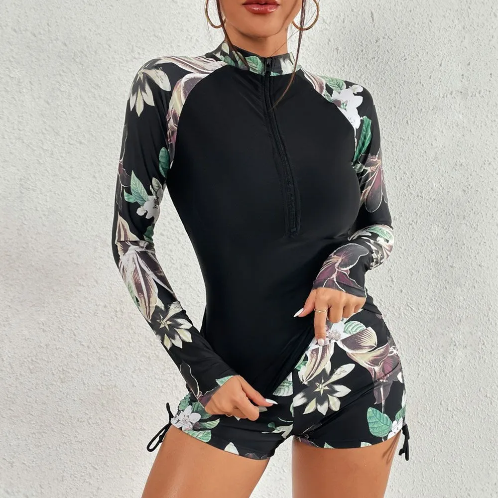 Swimwear Women 2023 Long Sleeve Swimsuit With Shorts Sport Surfsuit Monokini Beachwear Two-Piece Bathing Suits Female Rash Guard