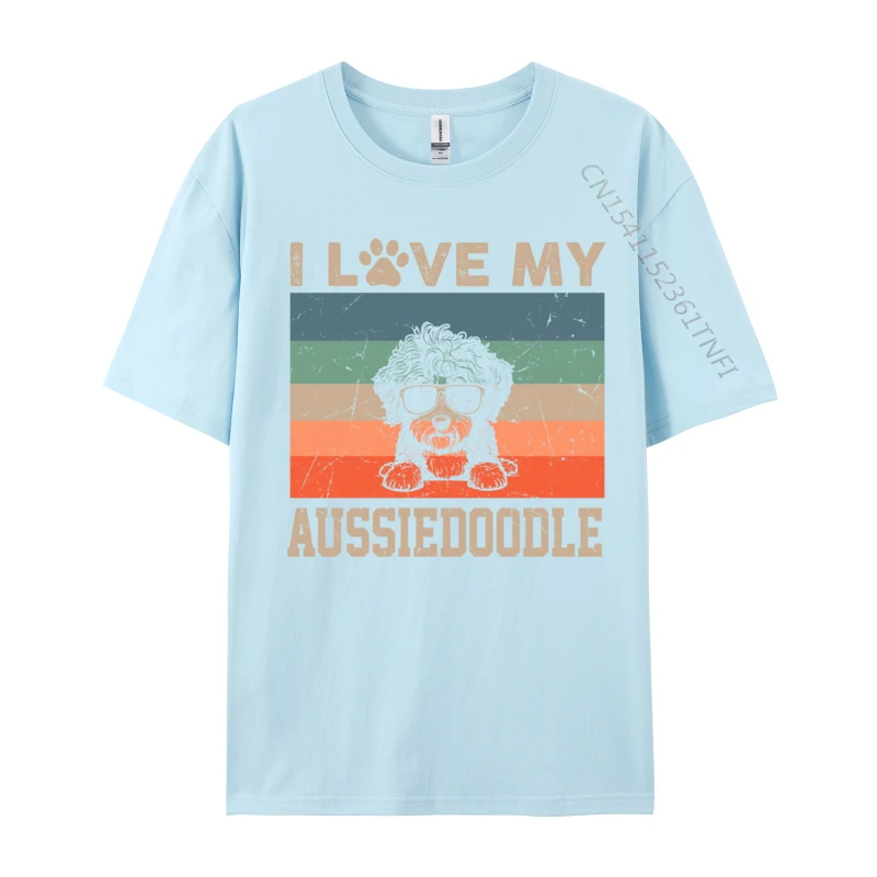 I Love My Aussiedoodle Cool Dog Vintage Retro Dog Christmas T-Shirts Oversized Short Sleeve Geek T Shirts All Cotton