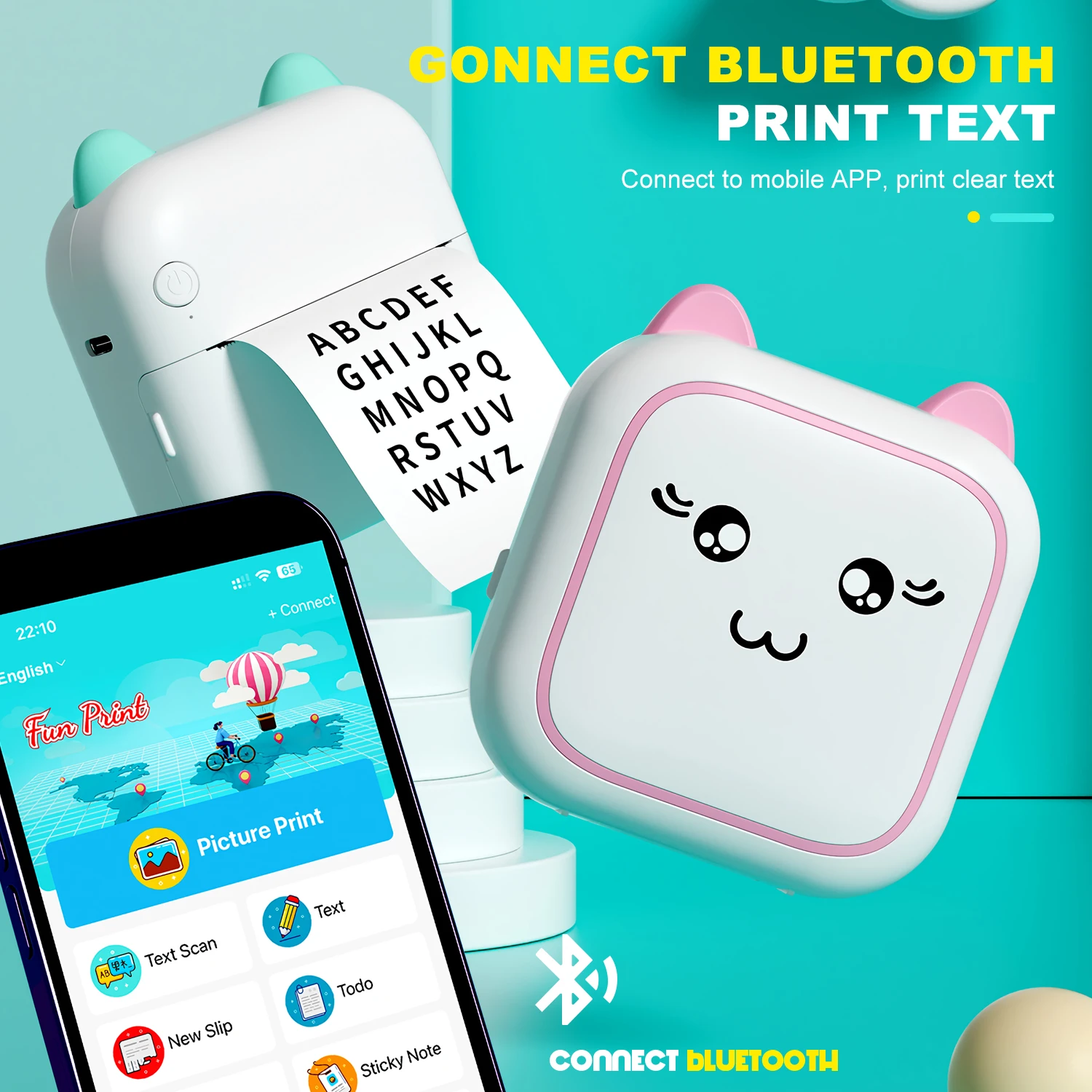 Mini Printer Inkless Thermal Printing Photo Label Note Memo Printing Bluetooth Connected APP Portable Printer Gifts For Children