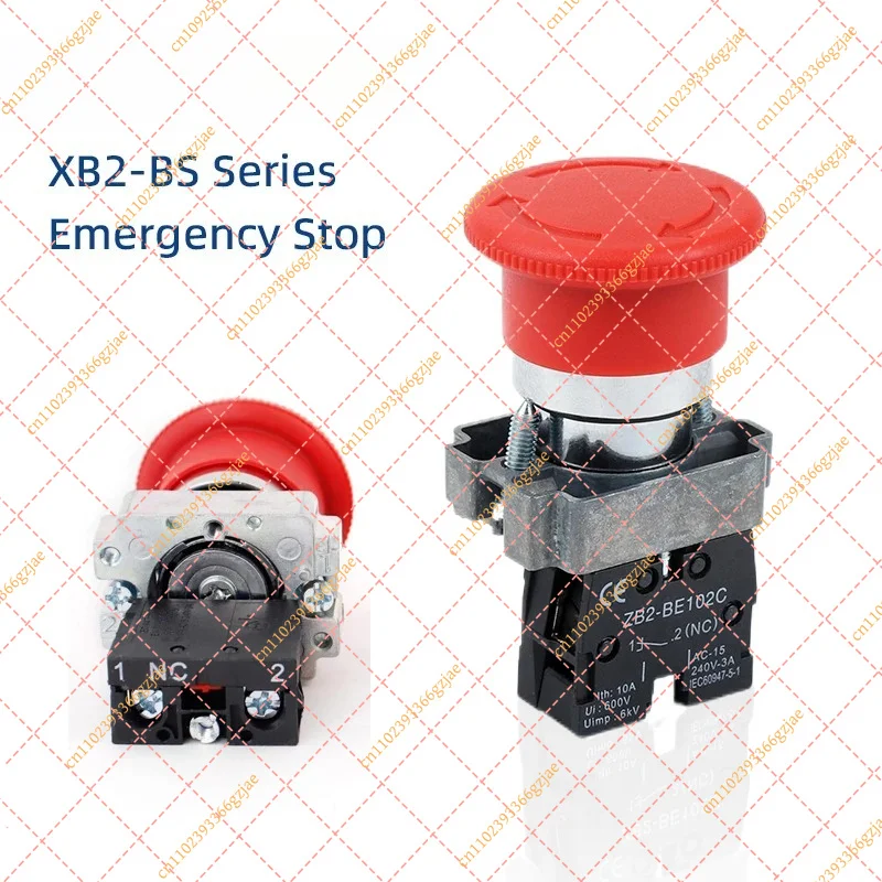 5pcs 22mm Emergency Stop Switch Self-Locking XB2-BS545 Rotary Reset Mushroom Head NO NC Silver Contact, Replacement Part