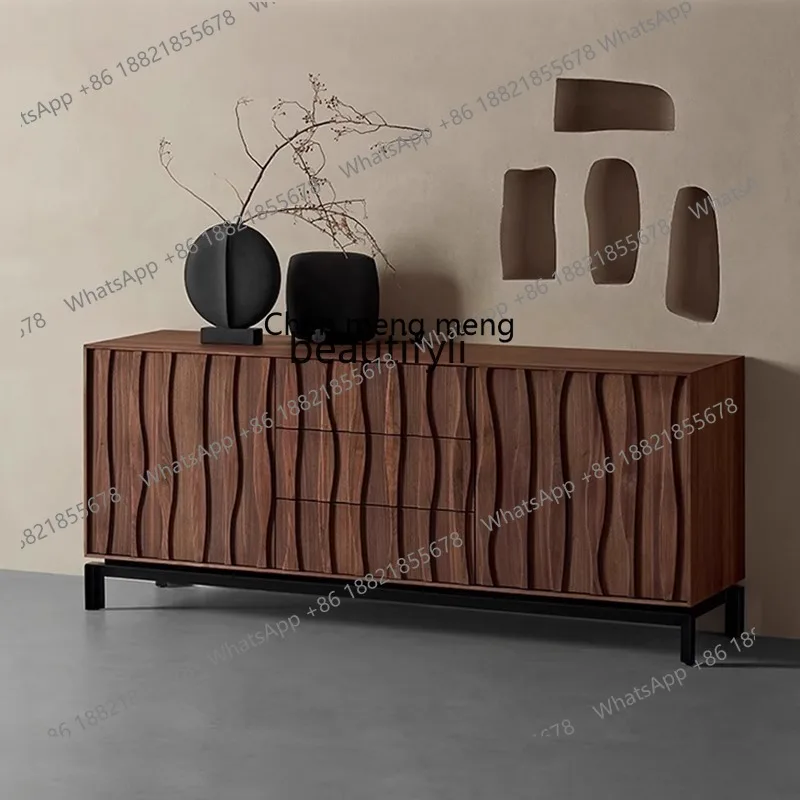 X  Solid wood dining side cabinet, living room wall decoration storage, black walnut, entrance cabinet