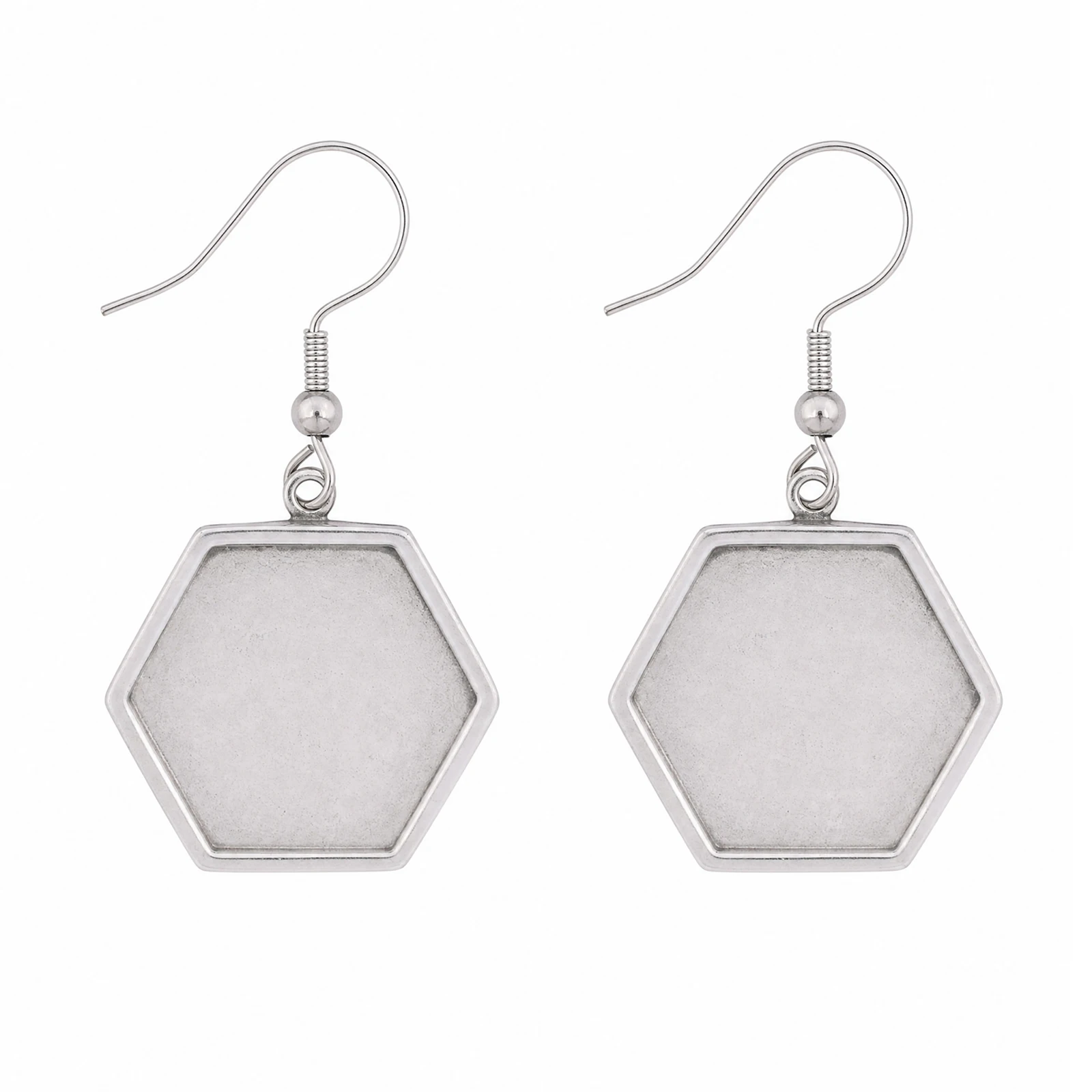 10pcs Stainless Steel Hexagon Bezel Earring Base Blanks 18mm Cabochon Earring Setting Trays With Fish Hook Diy Jewelry Making