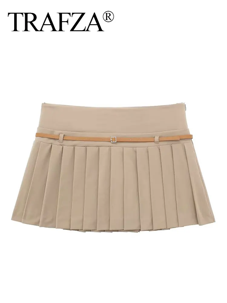 TRAFZA donna Vintage Solid Shorts gonna cerniera laterale cintura drappeggiata gonna a vita alta moda 2024 primavera elegante gonna corta femminile