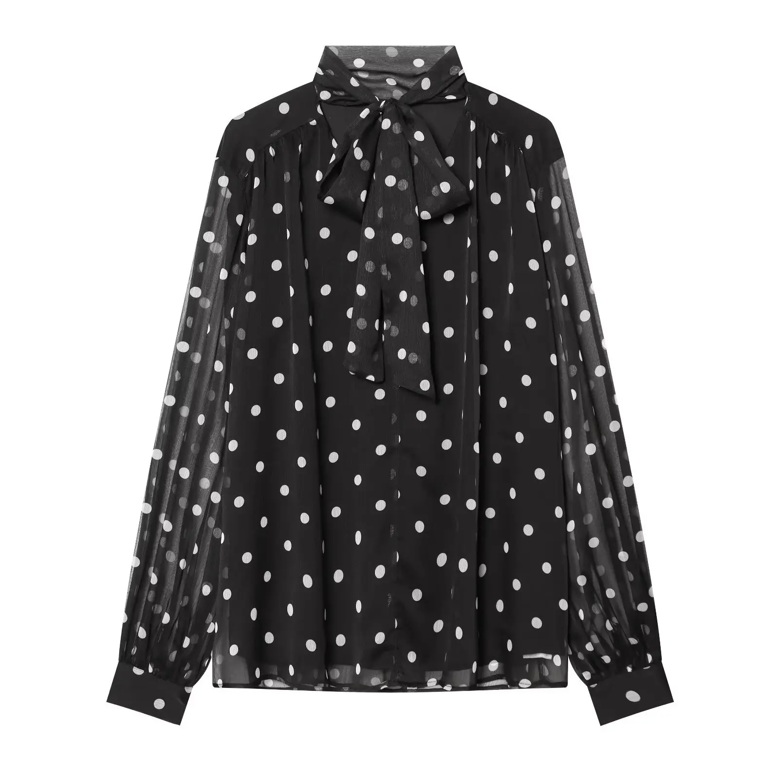Withered 2026 Casual Versatile Collar Tie Bow Long Sleeved Polka Dot Shirt For Women  Blouses Women's Clothes Shirts Tops