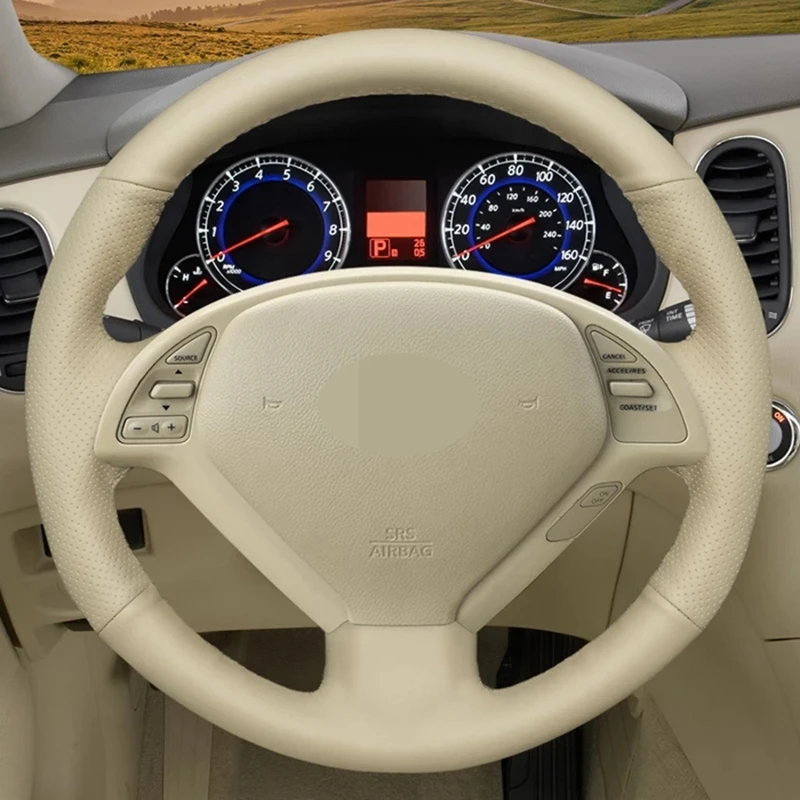 Car Steering Wheel Cover Hand-Stitched Beige Artificial Leather For Infiniti G G25 G35 G37 EX EX35 EX37 Q Q40 Q60 QX50 (US)