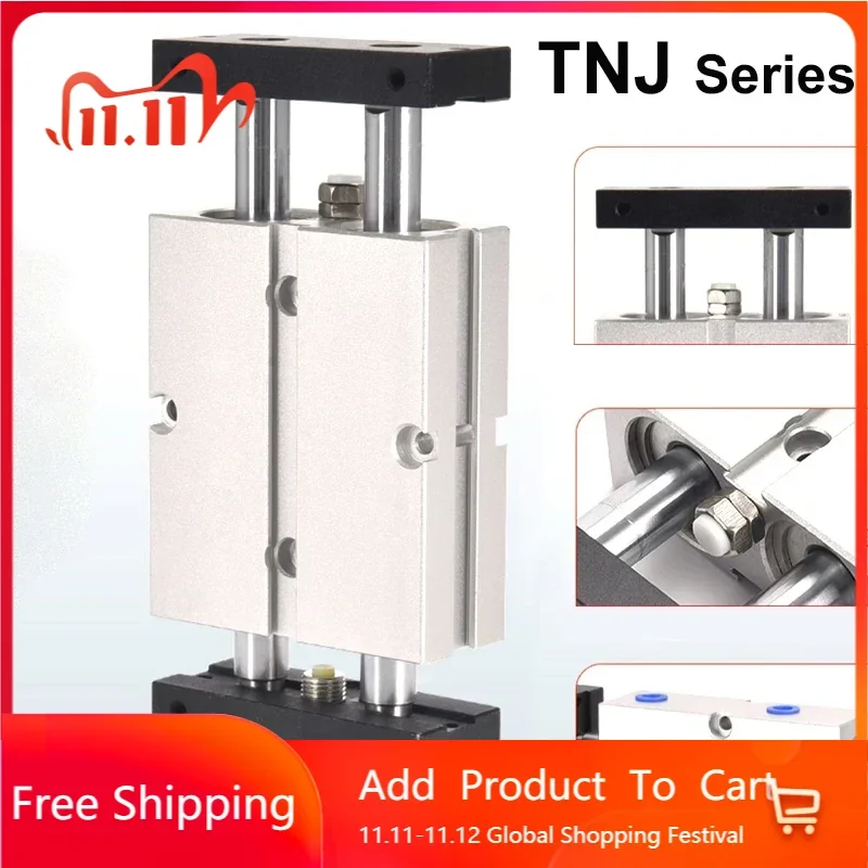 

Pneumatic Double Shaft Double Rod TNJ Adjustable Stroke Cylinder TN10/16/20/25/32 mm Bore 20/30/40/50/75/100 mm Stroke.