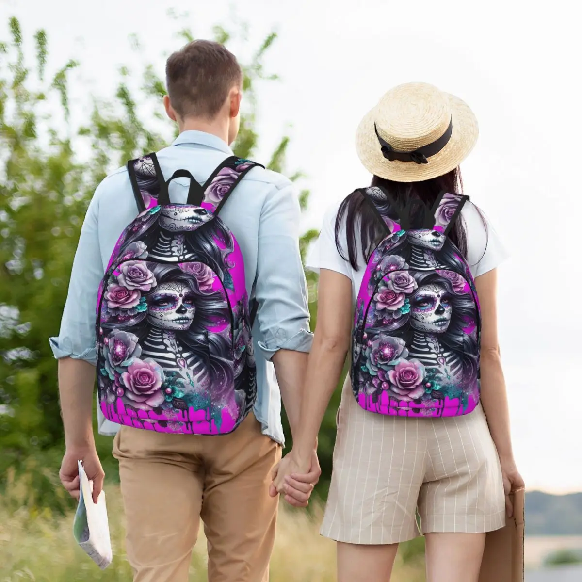

Gothic Day Of The Dead Girl With Roses Skull Student Backpack School Bag Hiking Travel Daypack for Kids Bookbag Shoulder Bags