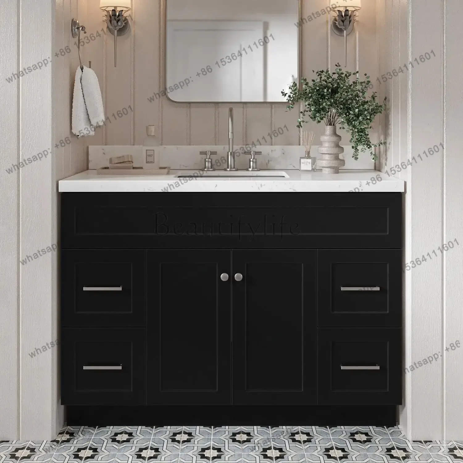 Factory Direct Emilia 48-Inch Bathroom Vanity With Sink — Midnight Blue Single Sink Bathroom Vanity, 1.5