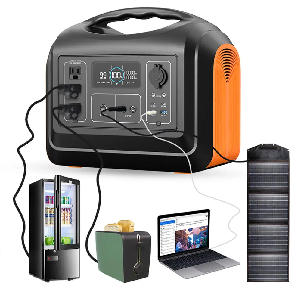 

Factory Supply Powerstation 1200w Backup Lifepo4 Battery Portable Power Station 1000w Solar Generator with Panel Completed Set