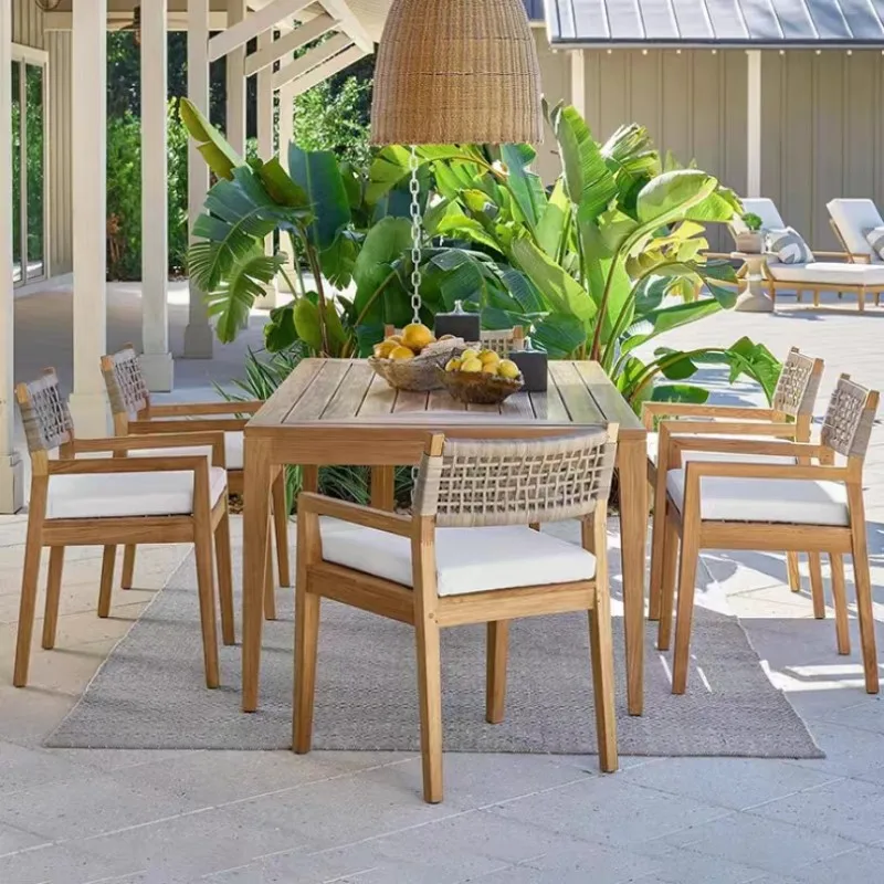 

Outdoor patio villa outdoor teak open-air teak anticorrosive garden balcony leisure table and chairs