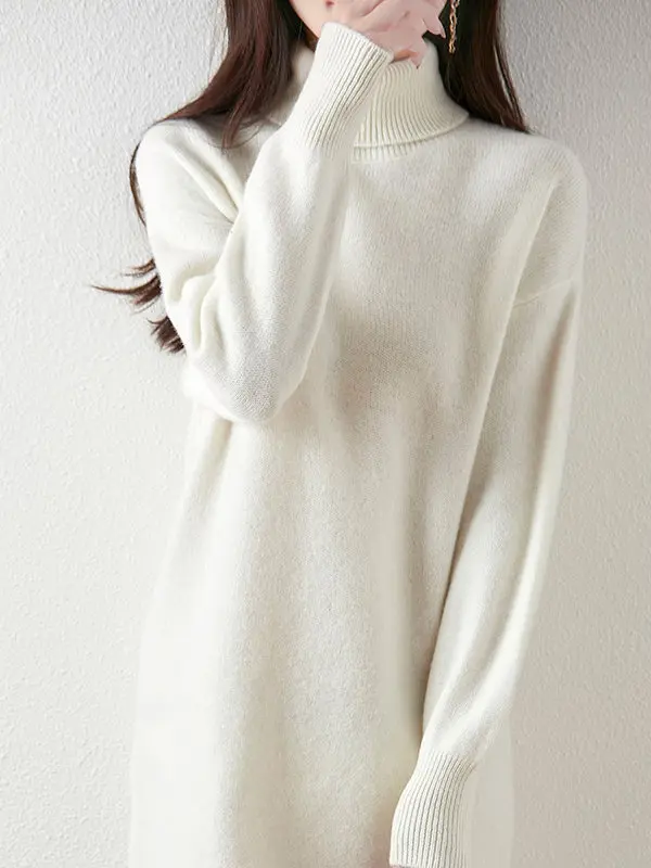 

Autumn and winter high-necked 100% pure velvet dress ladies loose slim temperament long skirt.