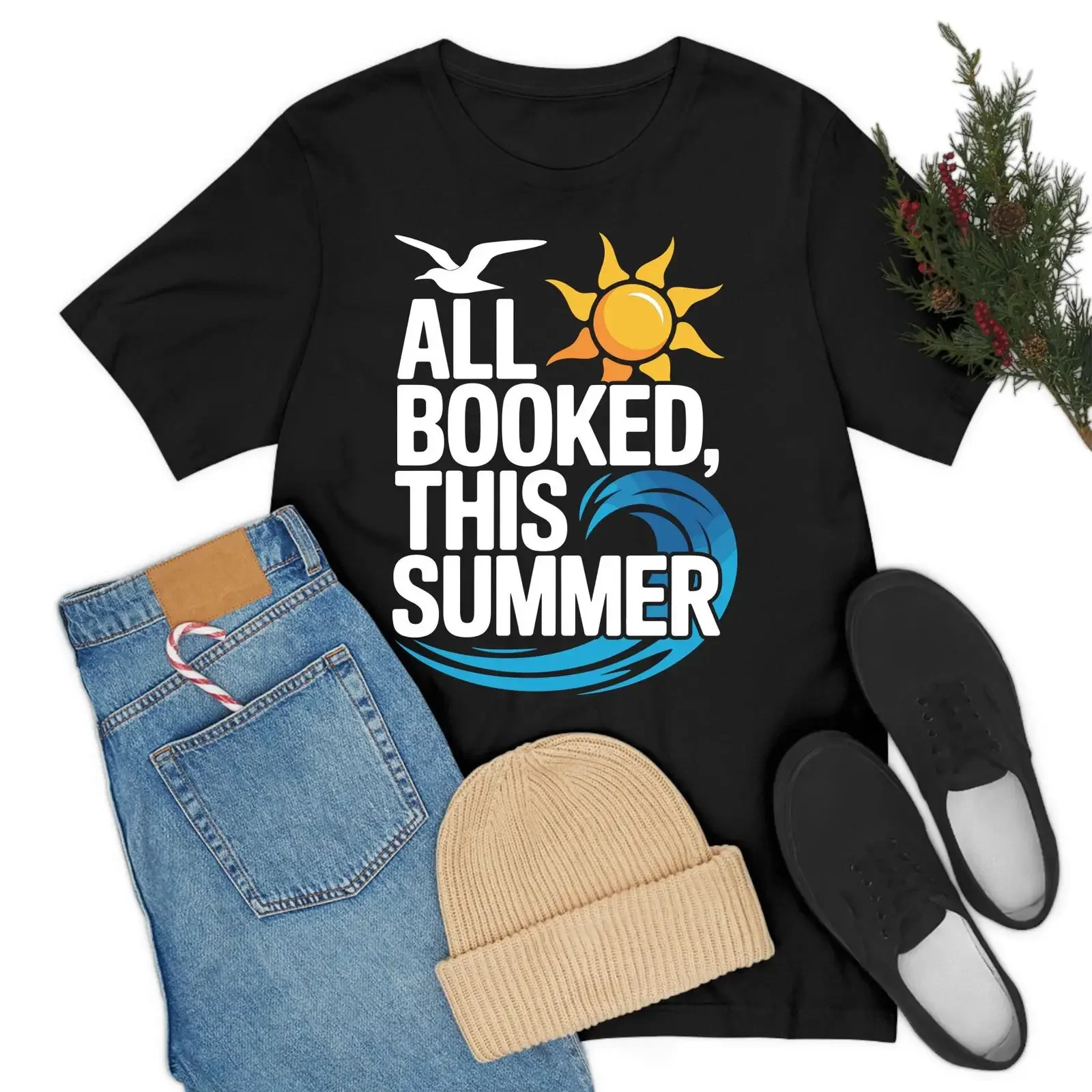 Lustiges „All Booked This Summer“-Lese-Liebhaber-Zitat-T-Shirt für Vintage-Look, leicht gewaschen, für Herren, leicht dehnbar, Designerkleidung