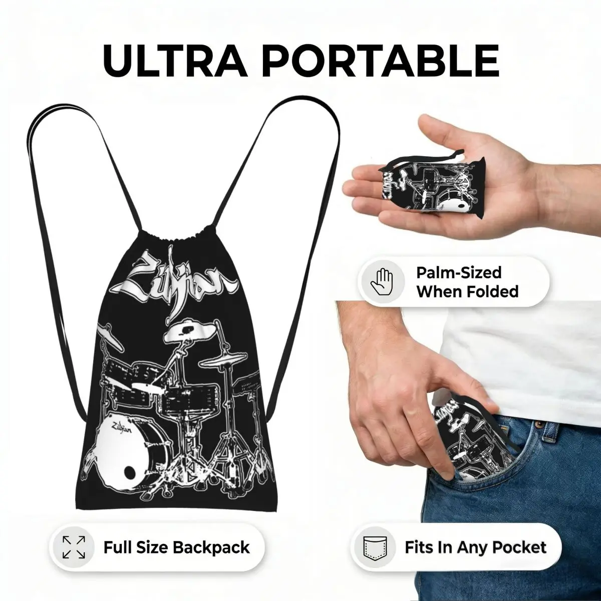 Zildjian Cymbals Drums Drummer Giutar Music Turkish Drawstring Backpack hiking cycling Bag Travel Drawstring Bag for Men Women