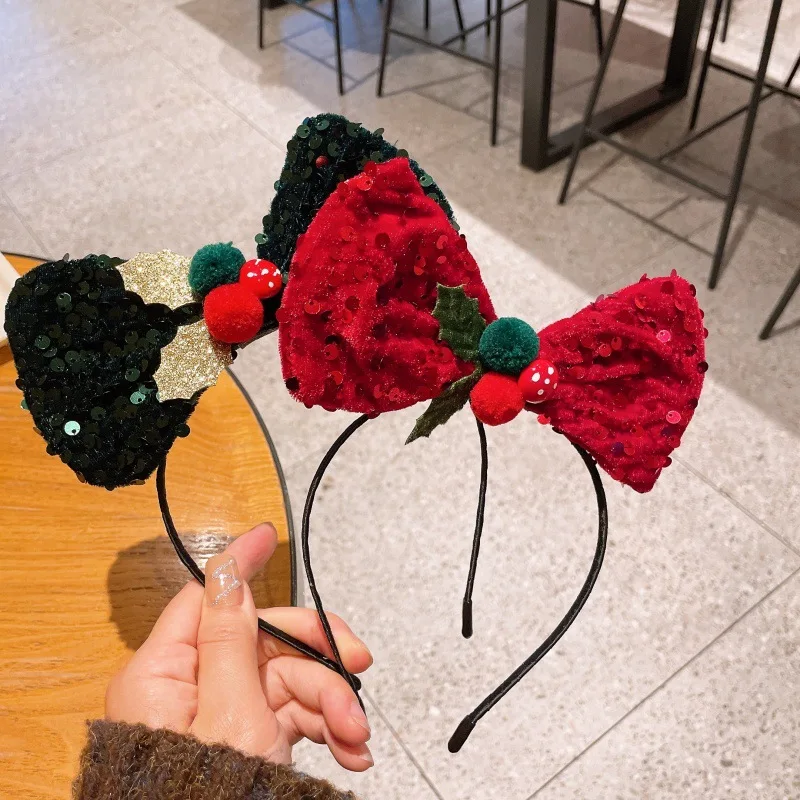 

Girls Christmas Sequined Bow Headgear Snowflake Female Headband Little Girl Xmas Photo Prop Hairpin Children's Headband ZX07