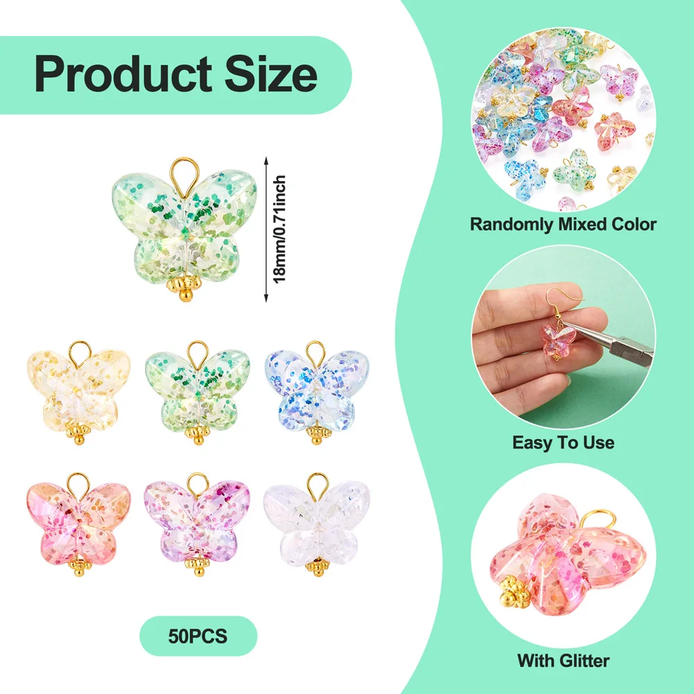50pcs Butterfly Acrylic Pendants Macaron Color Theme Fragment-filled Embellish Exquisite Charms DIY Jewelry Making Accessories image 2
