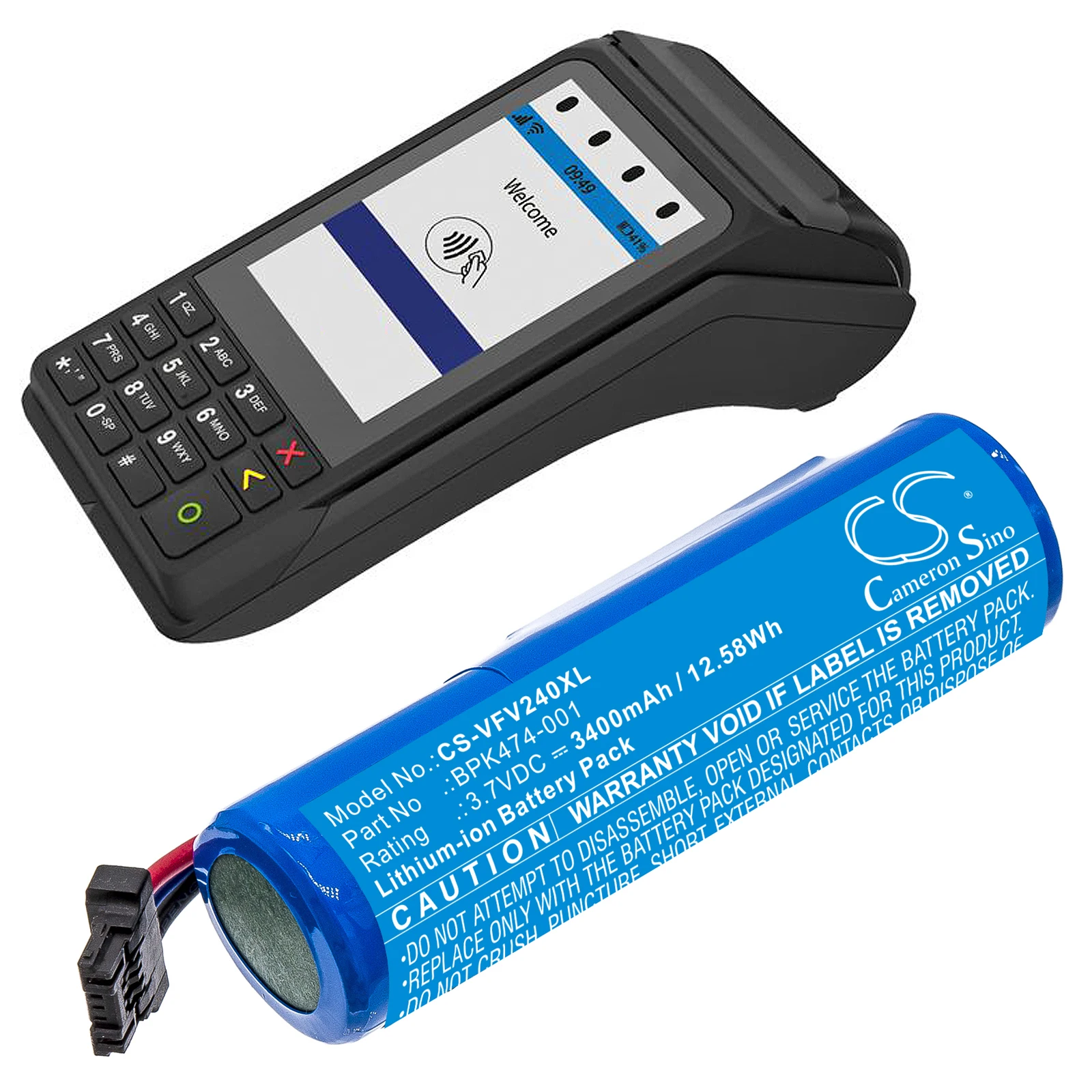 Cameron Sino 3400mAh Battery For Verifone V240m Plus  3GBWC  BPK474-001  BPK474-001-03-B