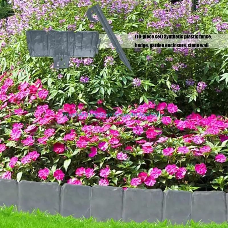 E1PB Garden Fence Imitation Stone Stake Outdoor Edging Decorative Plant Support