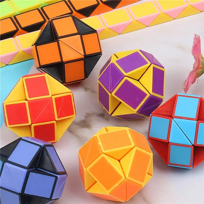 6Pcs/sets Folding Magic Snake Ruler Puzzle Antistress Cube Educational Toy Kids Birthday Party Favors Goodie Bags School Reward