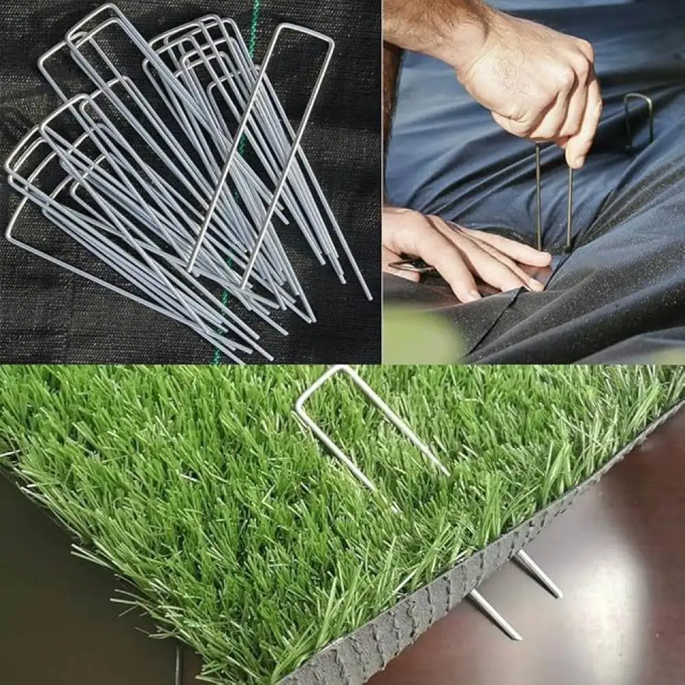 Steel Ground Stakes U Shape Landscape Pegs With Gaskets For Control Fabric Grass Lawn Net Outdoor Tent Anchors