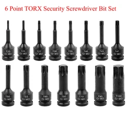 6 Point TORX Security Screwdriver Bit Set. S2 Steel Impact Driver T20 T25 T27 T30 T35 T40 T45 T47 T50 T55 T60 T70 T80 T90 T100