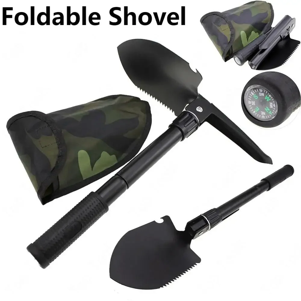 Foldable Portable Camping Shovel Outdoor Survival Engineer Shovel Multifunction Military Tactical Shovel Garden Hoe Digging Tool 