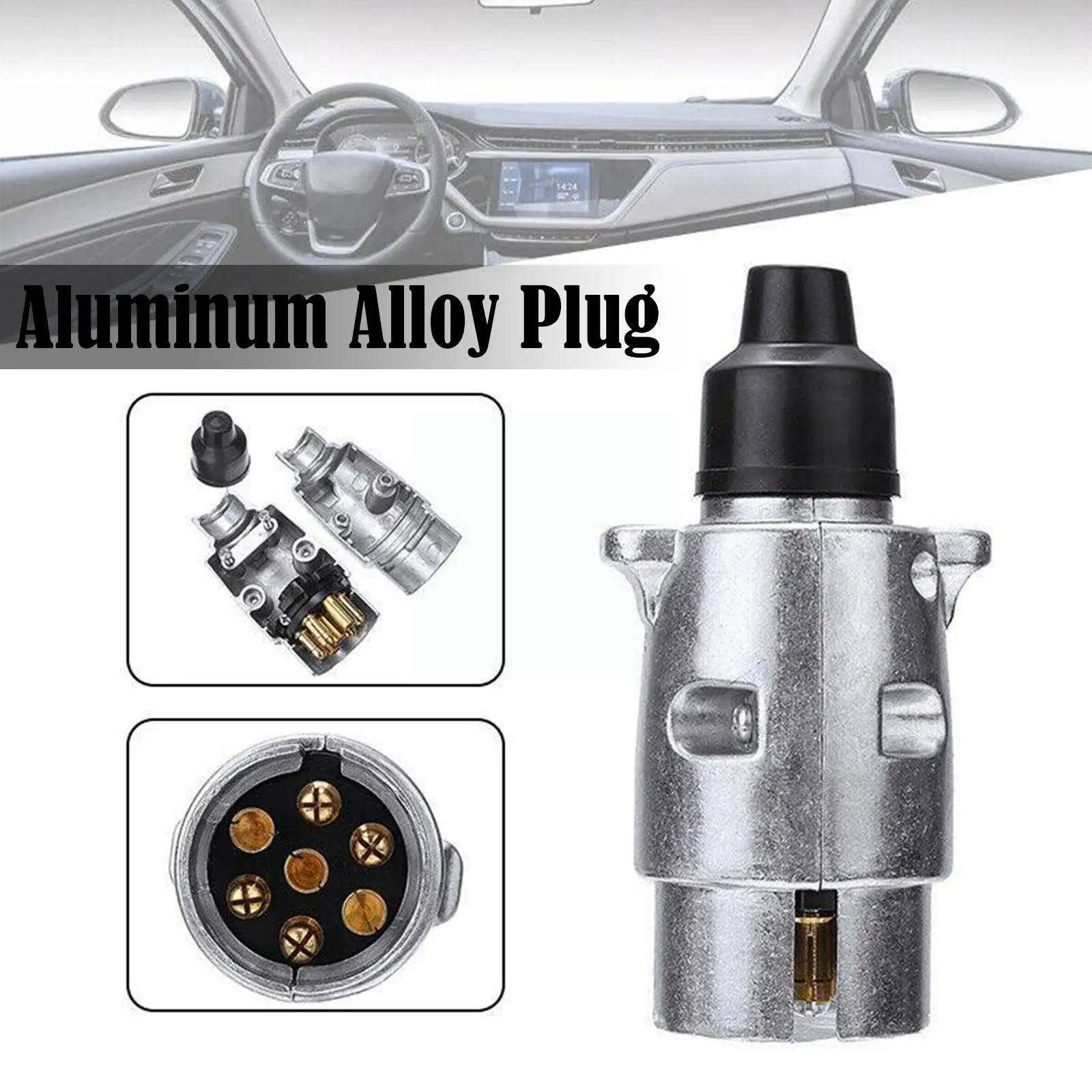 7 Pin Aluminium Alloy Plug Trailer Truck Towing Electrics 12V Connector EU Plug Professional Replacement For Truck E5N0