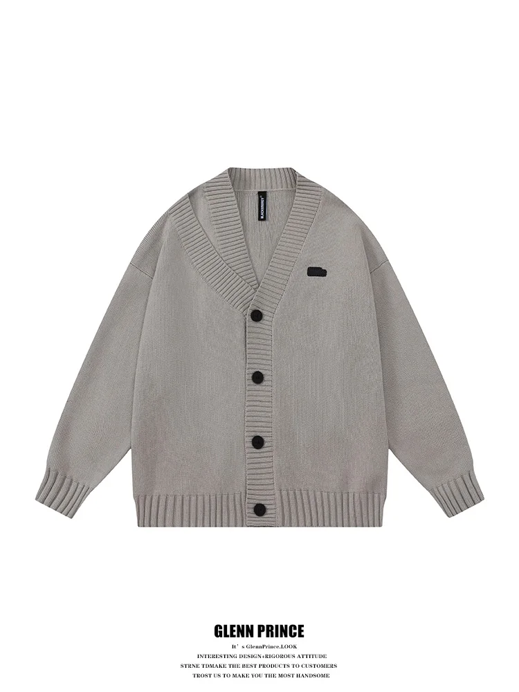 

GPstudio Japanese Retro Lazy Sle V-ne Open Cardigan Knitted Sweater Men Spring Autumn Versatile Cool Sle Outerwear