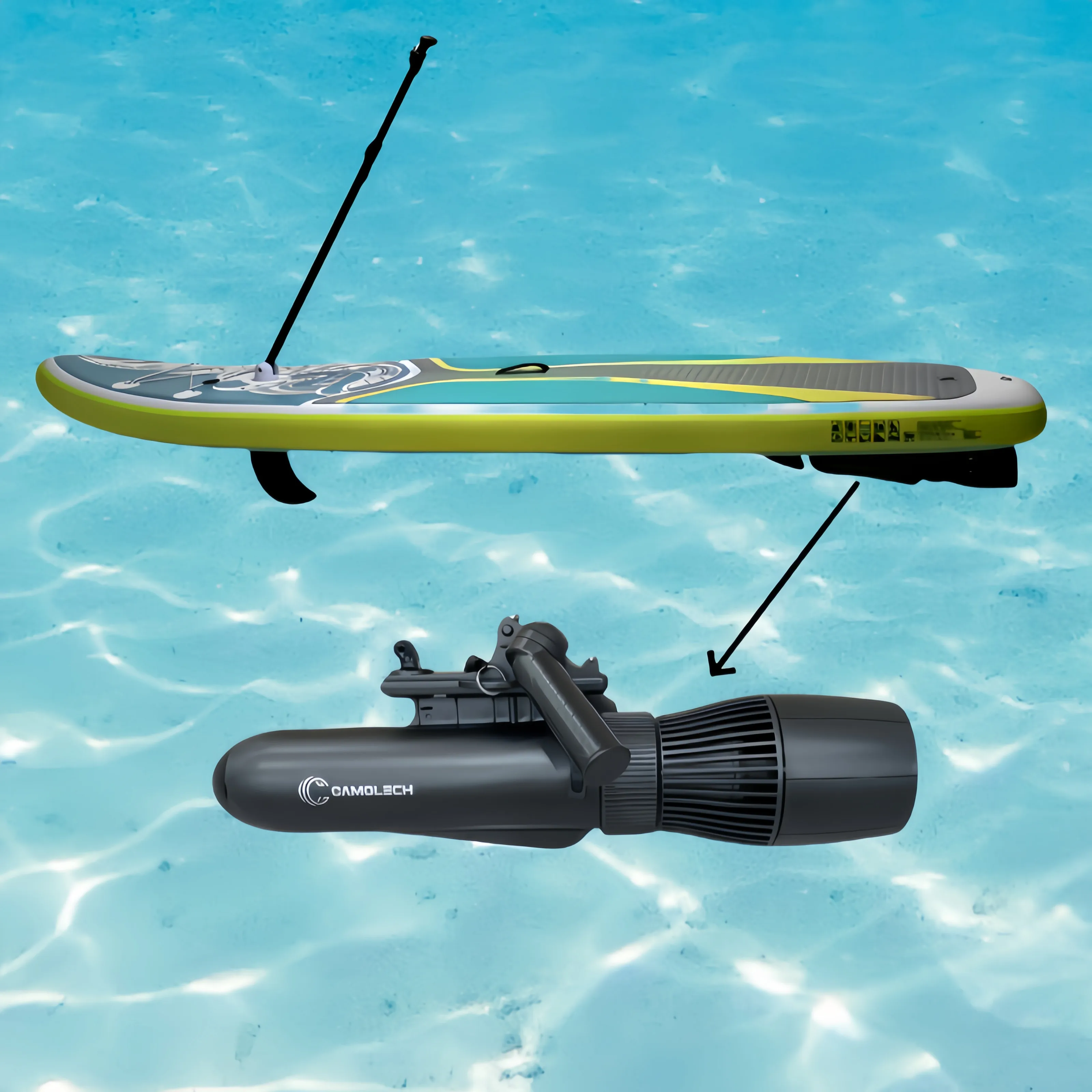 

CAMORO SUP-доска для толкания воды с функцией рулевого управления, электрический плавник, 700 Вт, морской скутер, подводный 2 часа, бег для плавания, серфинга