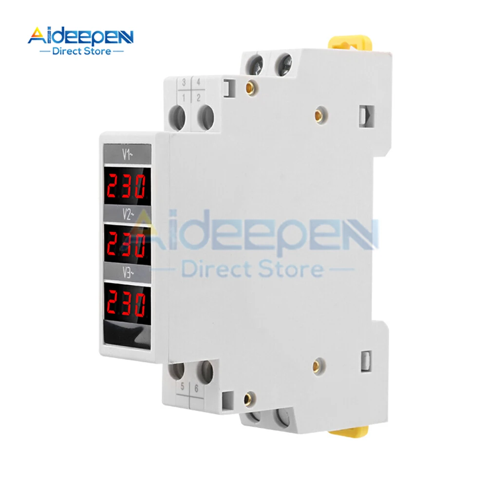 

AC 80-500V 220V 380V Din Rail 35mm Voltage Meter Three Phase Module Voltmeter Indicator LED Digital Display Detector