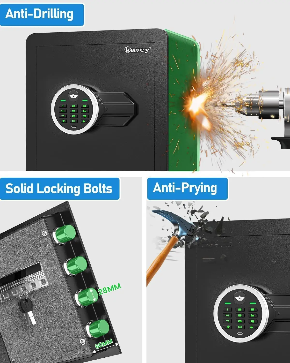 1.7 Cub Safe Box, Home Safe with Digital Keypad and Dual Alarm System, Money Safes box With Mute Function and LED Light, Safes w