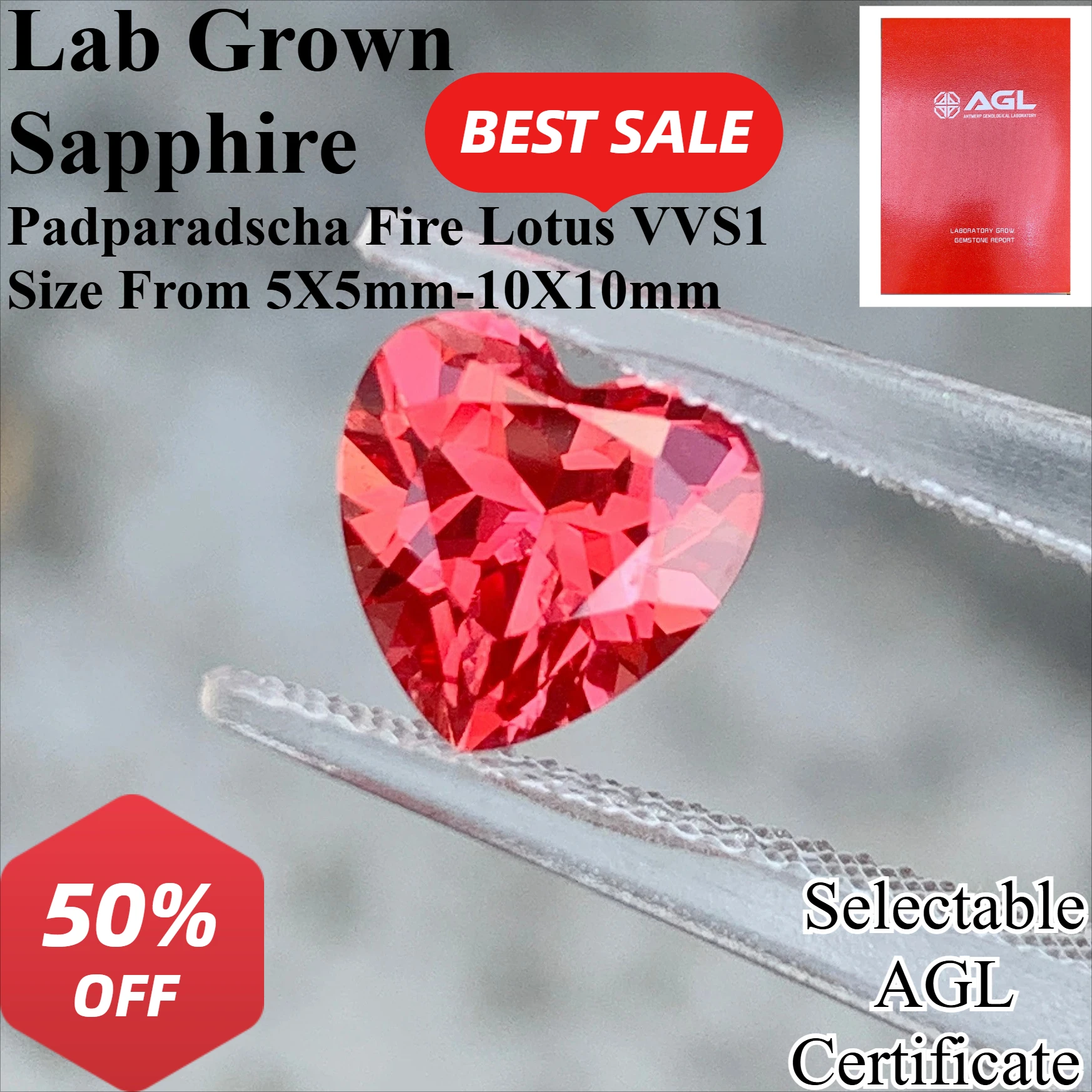 

Лабораторно выращенный сапфир Padparadscha цвета Fire Lotus, огранка в форме сердца, качество VVS, свободный камень для изготовления обручальных колец и ювелирных изделий.