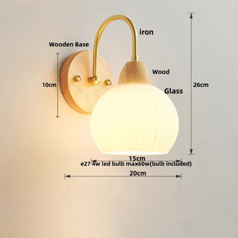 IWHD Nordic Iron LED Wall Lamp Sconce Indoor Home Decor Cafe Hotel White Glass Wood Canopy Modern Stair Light Fixture Luminaire