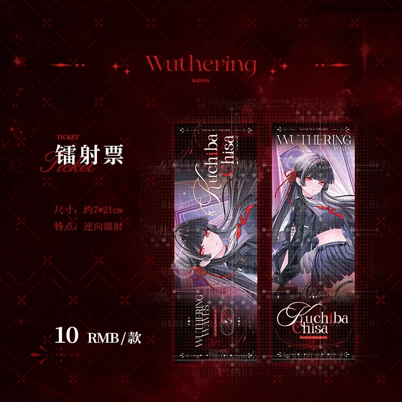 Figur Akrilik Model Berdiri Dua Sisi Bertema CHISA dari Anime Wuthering Waves, Dekorasi Tiket Laser, Kertas Berwarna