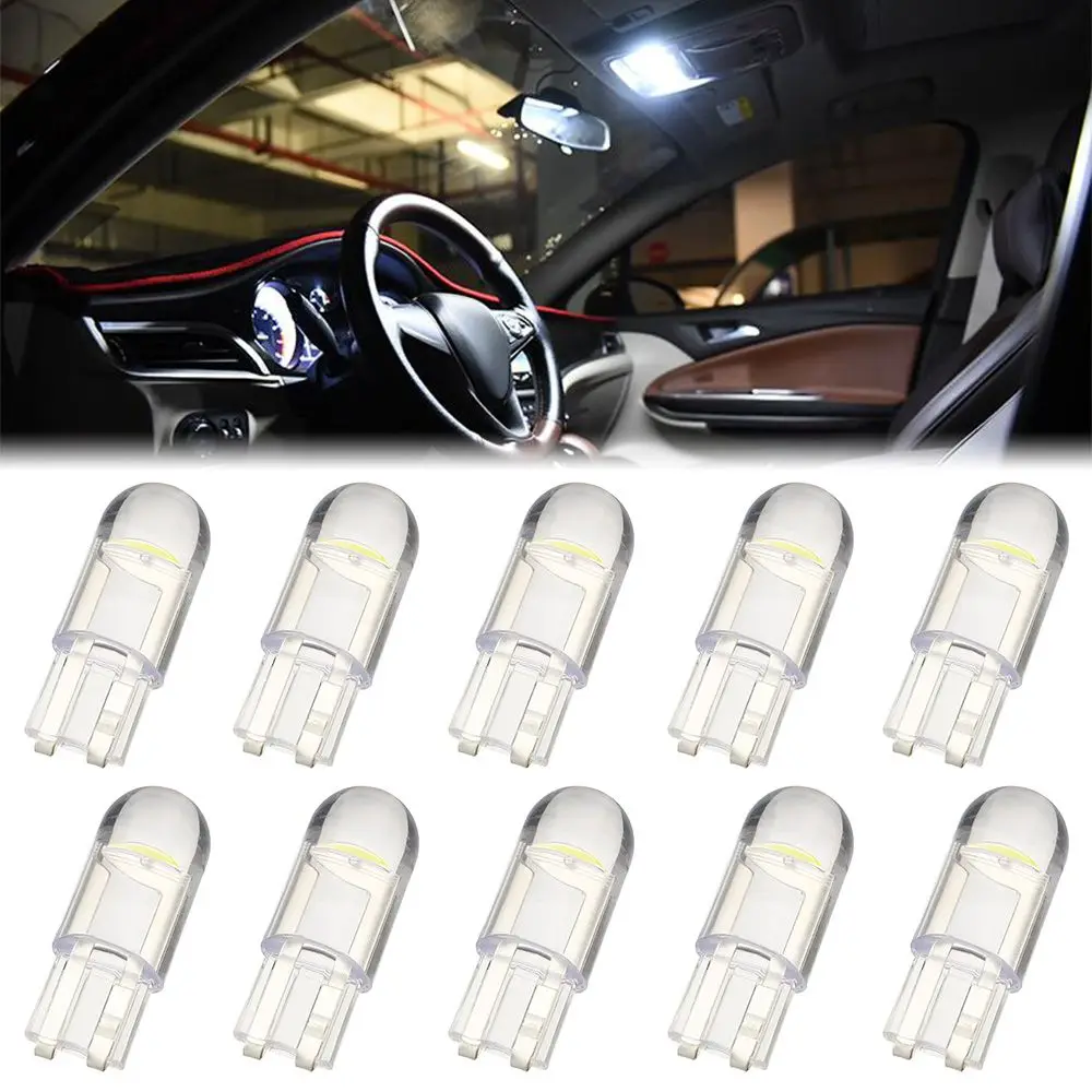 10PCS 12V Automobiles Side Light Glass Housing W5W DRL T10 Led Car Sidelight COB 6000K