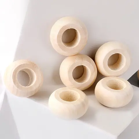 수공예용 Rondelle 천연 나무 느슨한 큰 구멍 비즈, DIY 목공예 쥬얼리 제작, 큰 30mm, 5 개