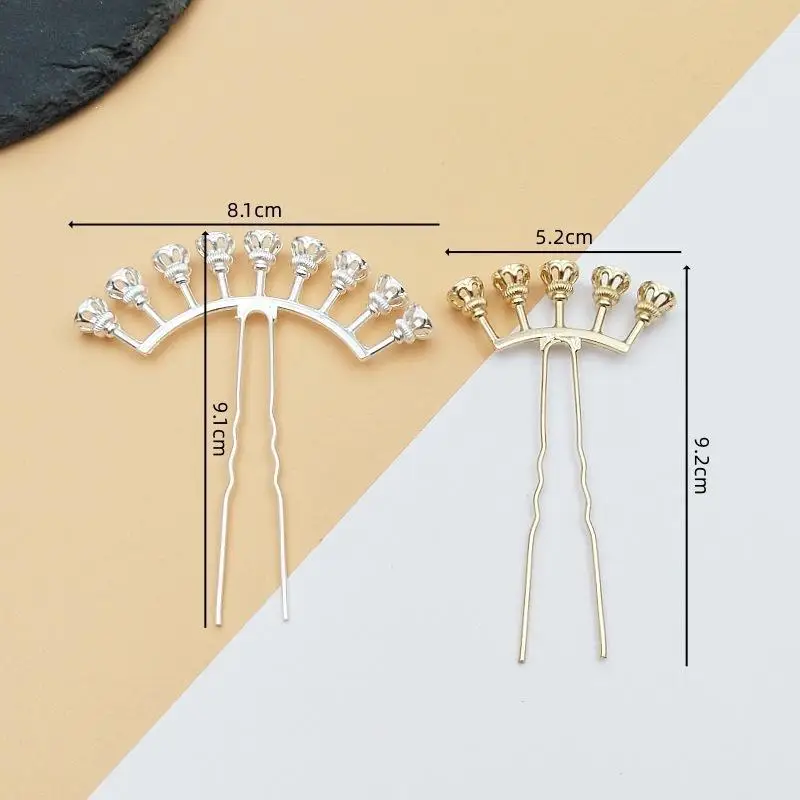 1 Stück Haarnadel-Rohling aus Legierung mit mehreren Perlenbefestigungen, 3 Farboptionen für DIY Hanfu Schmuckherstellung – Detail 2