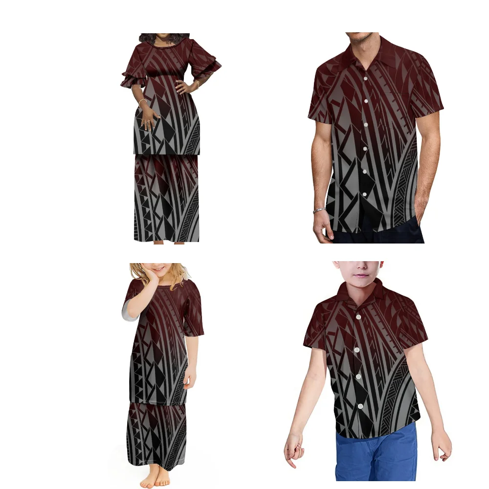 Abito personalizzato delle Isole del Pacifico Set per la casa Abito artistico Stampa artistica tradizionale polinesiana Camicia con gonna lunga Puletasi personalizzata Donna Uomo