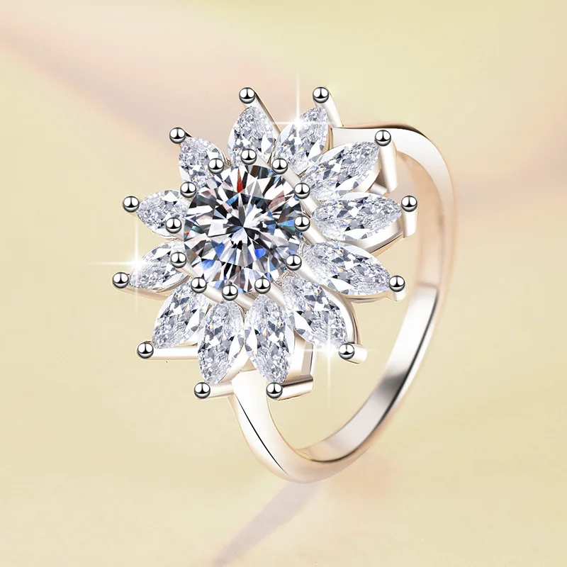 Precious Ring Women's 1 Carat Moissanite PT950 Platinum - 1 Carat Sunflower Marquise Ring, Bright & Lovely, Friend Gift Option