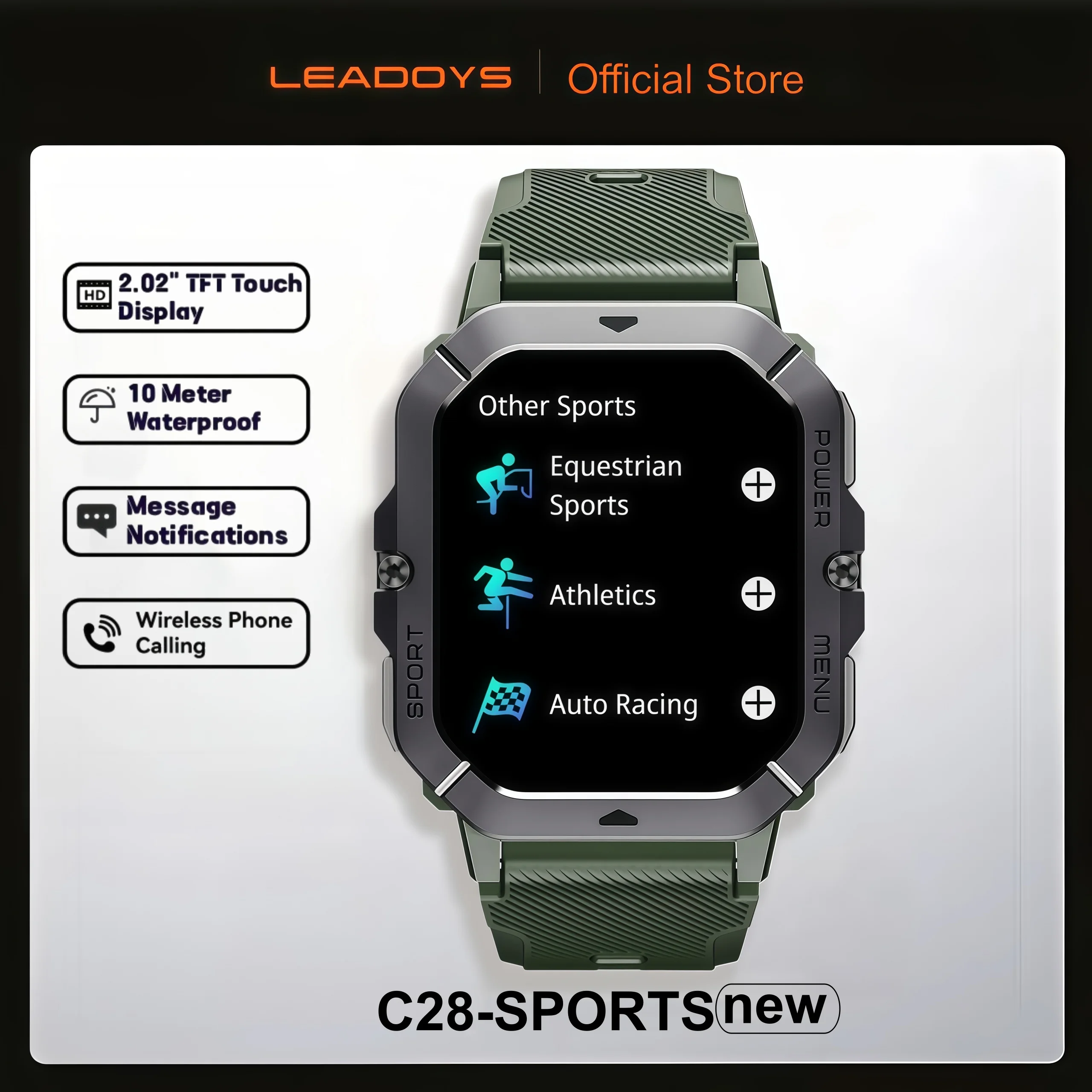 

LEADOYS-C28 Смарт-часы для мужчин Bluetooth-вызов 2,02 'монитор сердечного ритма 410 мАч аккумулятор 1 АТМ водонепроницаемый Рождественский подарок