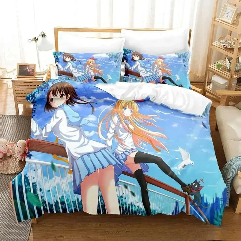 Gambar 3D Anime Nisekoi Set seprai cinta palsu anak laki-laki Perempuan ukuran Ratu kembar penutup selimut ukuran raja sarung bantal kasur anak laki-laki dewasa tekstil rumah