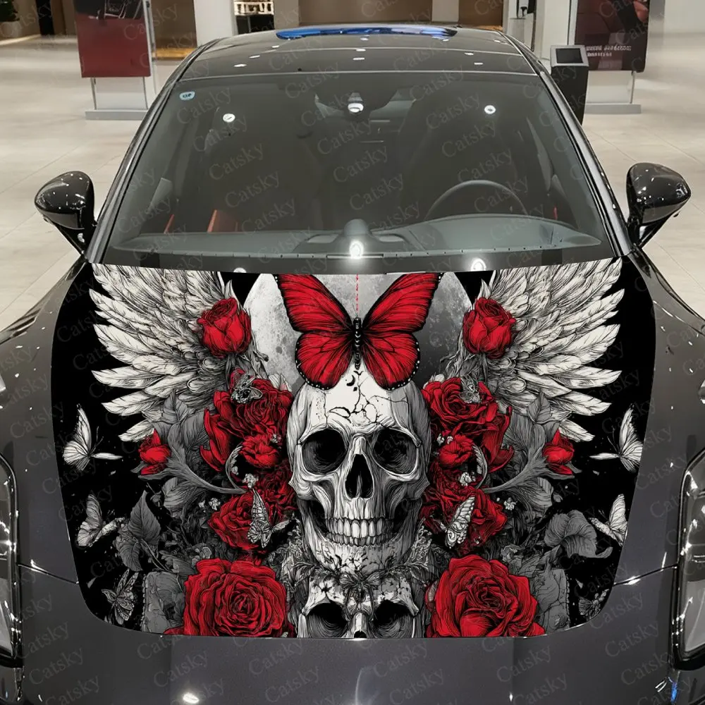 

Butterfly Wing Skull Car Vinyl Wrap, PVC Waterproof Car Hood Sticker, Self-Adhesive Scratch-Resistant Stickers