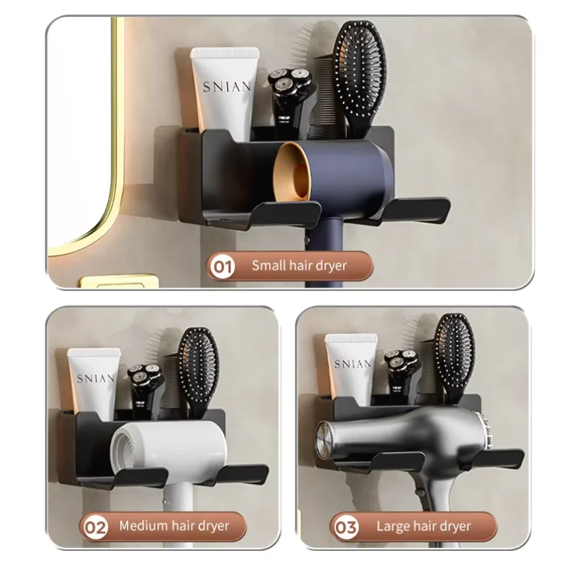 Hair Dryer Holder Wall Mounted Wall Dryer Cradle White Black Grey Hairdryer Blow Dryer Organizer for Bathroom Bathroom Shelves